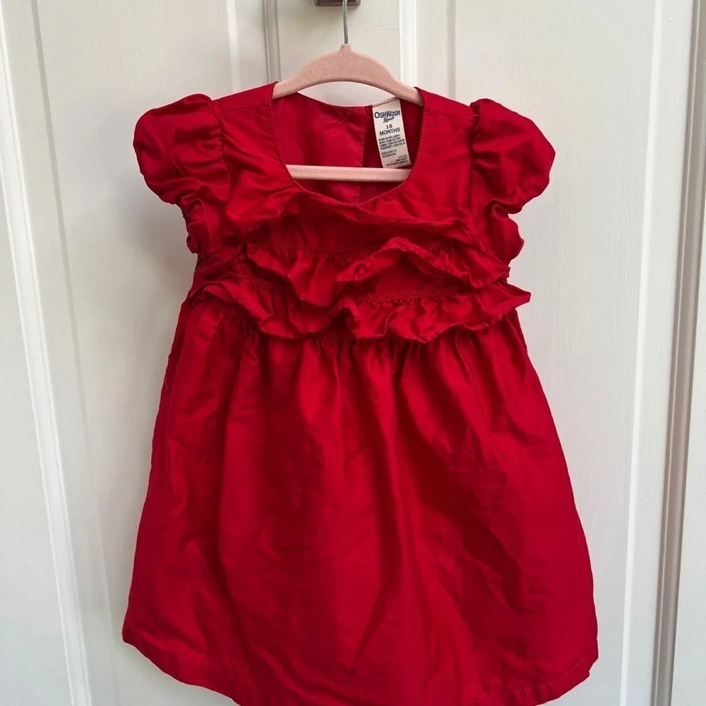 OshKosh Red Christmas Dress with Bow and Puff Sleeves